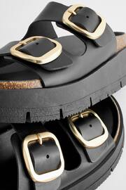 Black Forever Comfort® Leather Double Buckle Flatform Sandals - Image 8 of 8