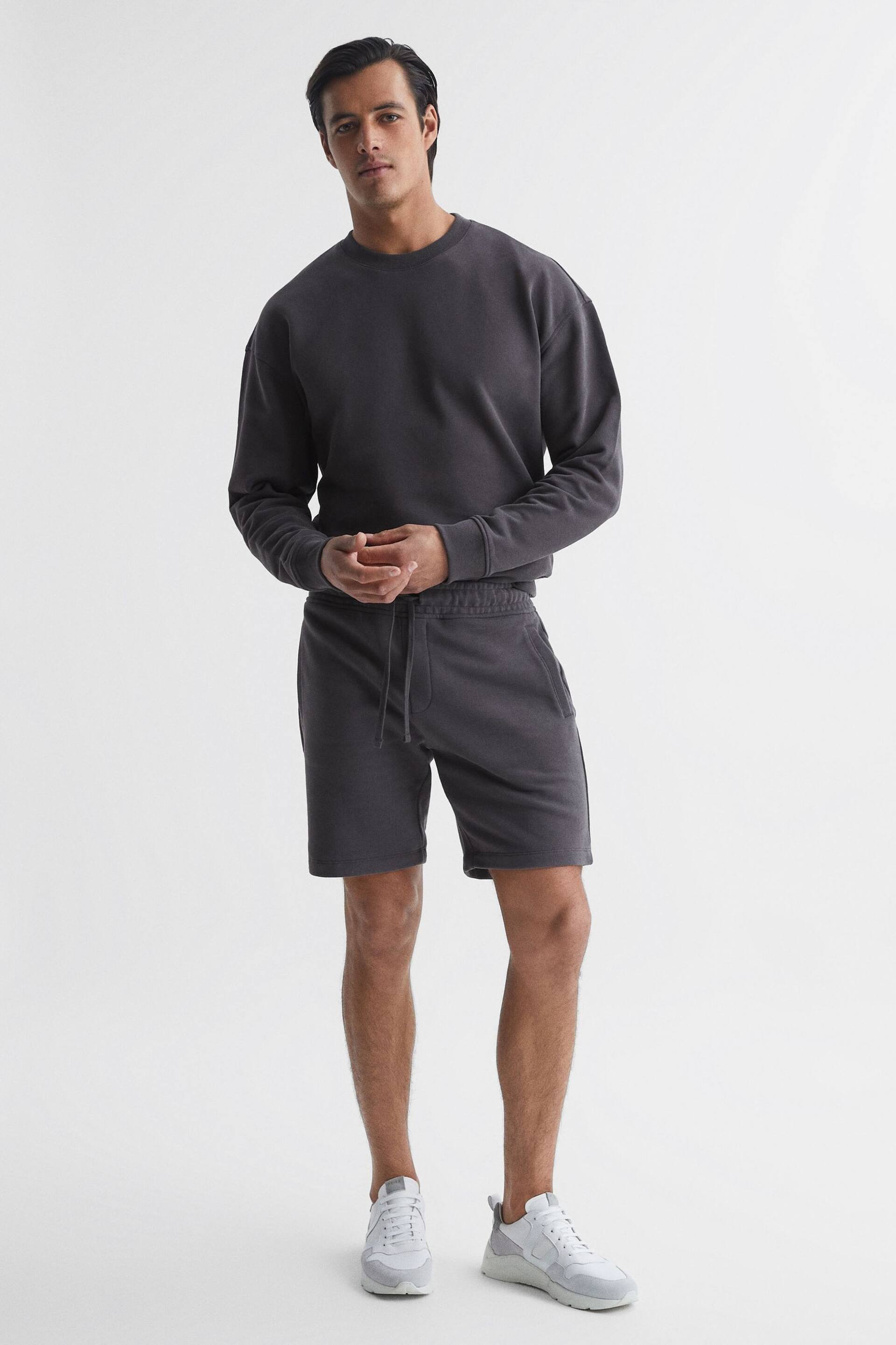 Reiss Washed Black Henry Garment Dye Jersey Shorts - Image 3 of 5