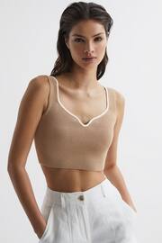 Reiss Camel/Ivory Marion Cropped Sweetheart Neckline Top - Image 1 of 5