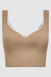 Reiss Camel/Ivory Marion Cropped Sweetheart Neckline Top - Image 2 of 5