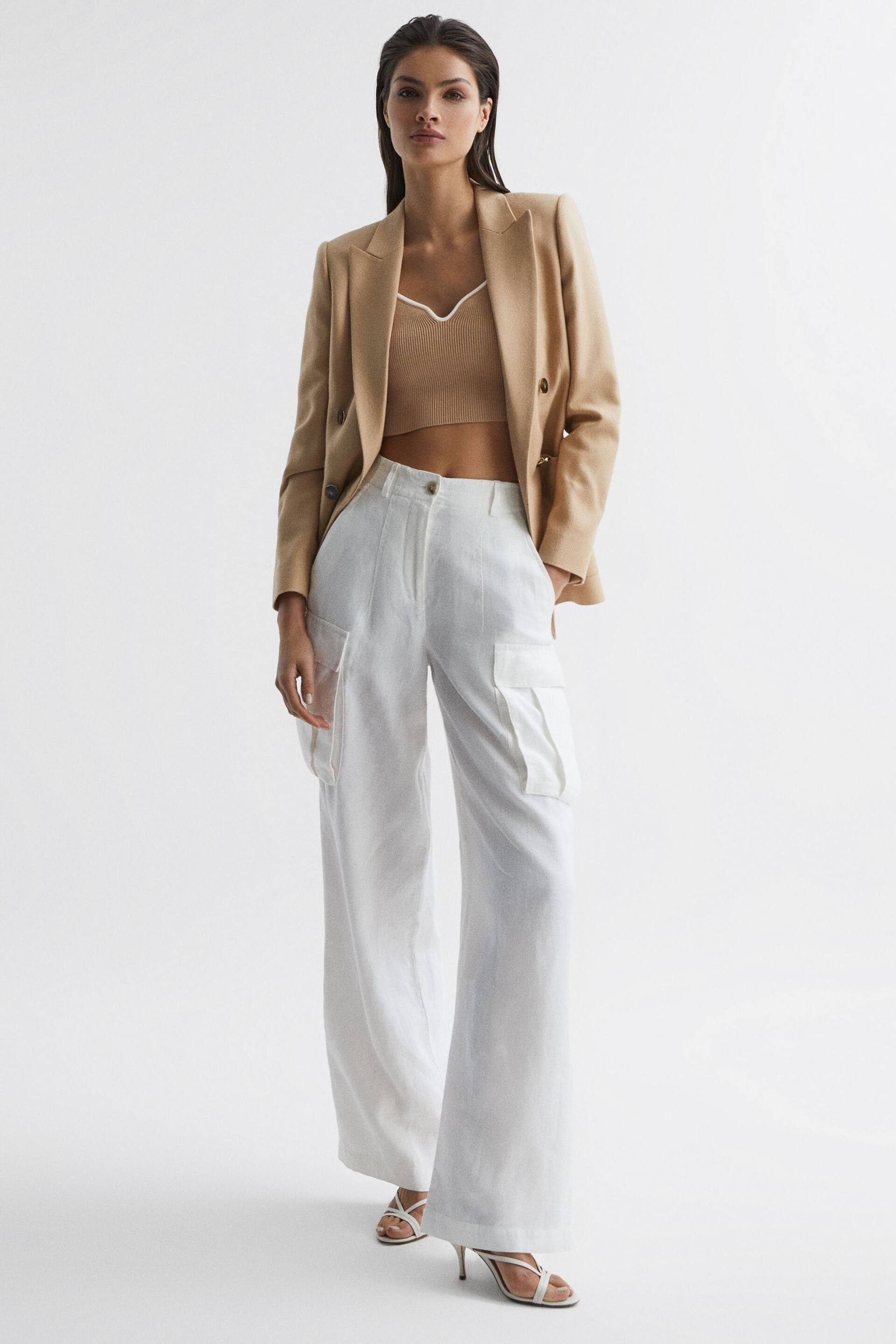 Reiss Camel/Ivory Marion Cropped Sweetheart Neckline Top - Image 3 of 5
