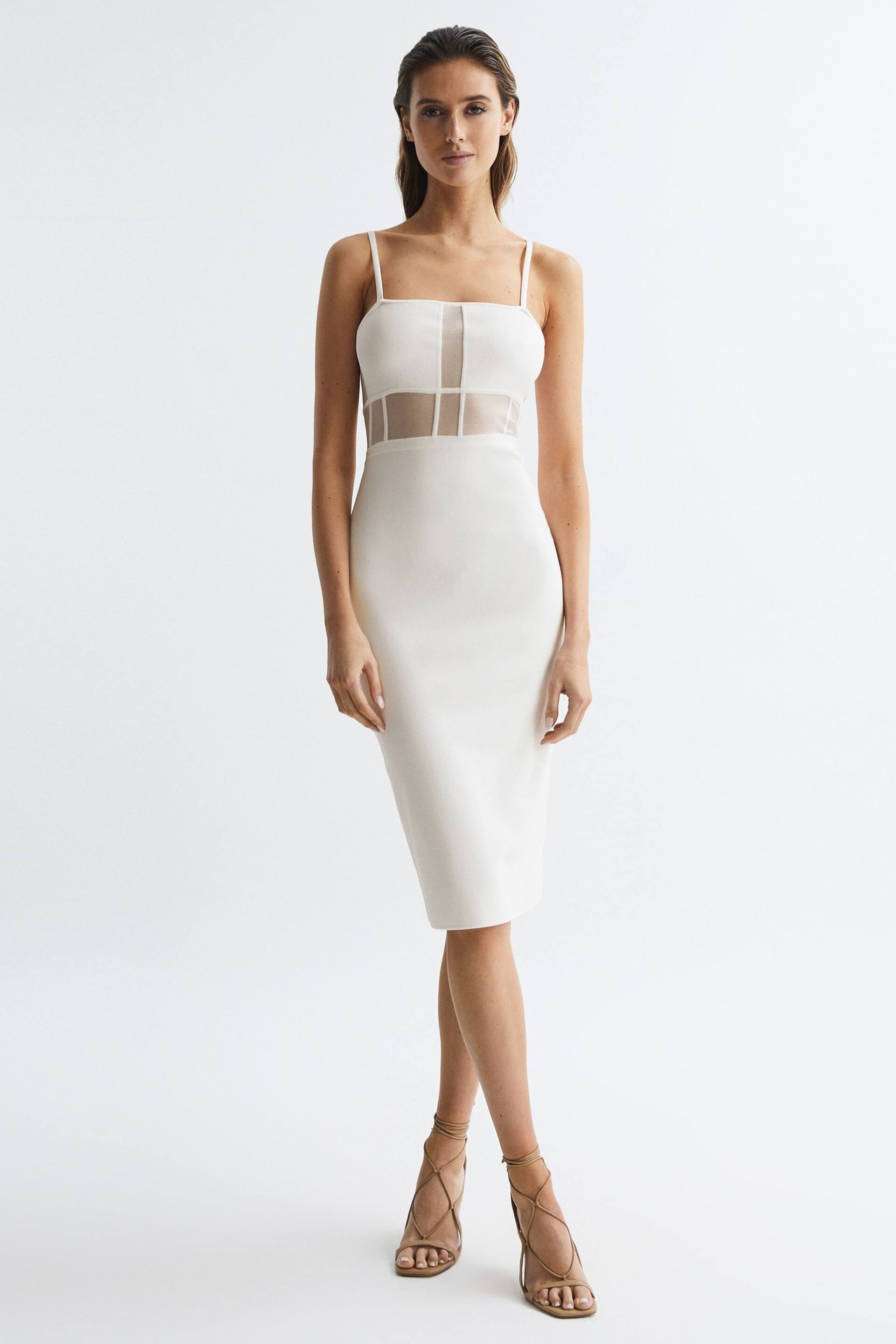 Reiss White Luisa Knitted Bodycon Dress - Image 1 of 6