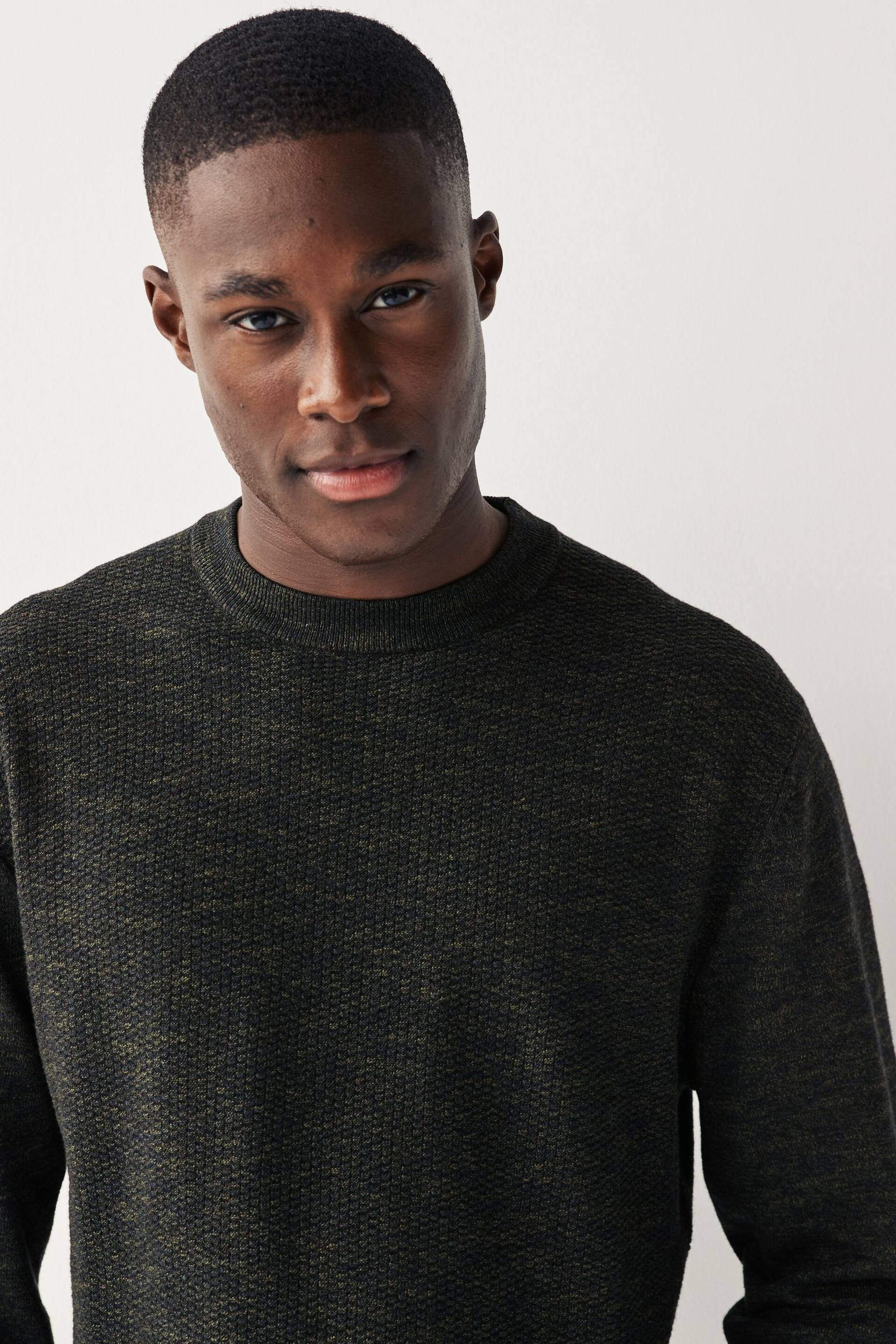 Green Knitted Regular Marl Textured Crew Jumper - Image 1 of 7