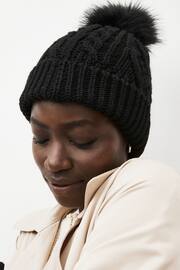 Black Cable Knit Pom Hat - Image 1 of 4