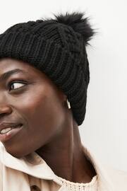 Black Cable Knit Pom Hat - Image 3 of 4
