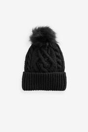 Black Cable Knit Pom Hat - Image 4 of 4