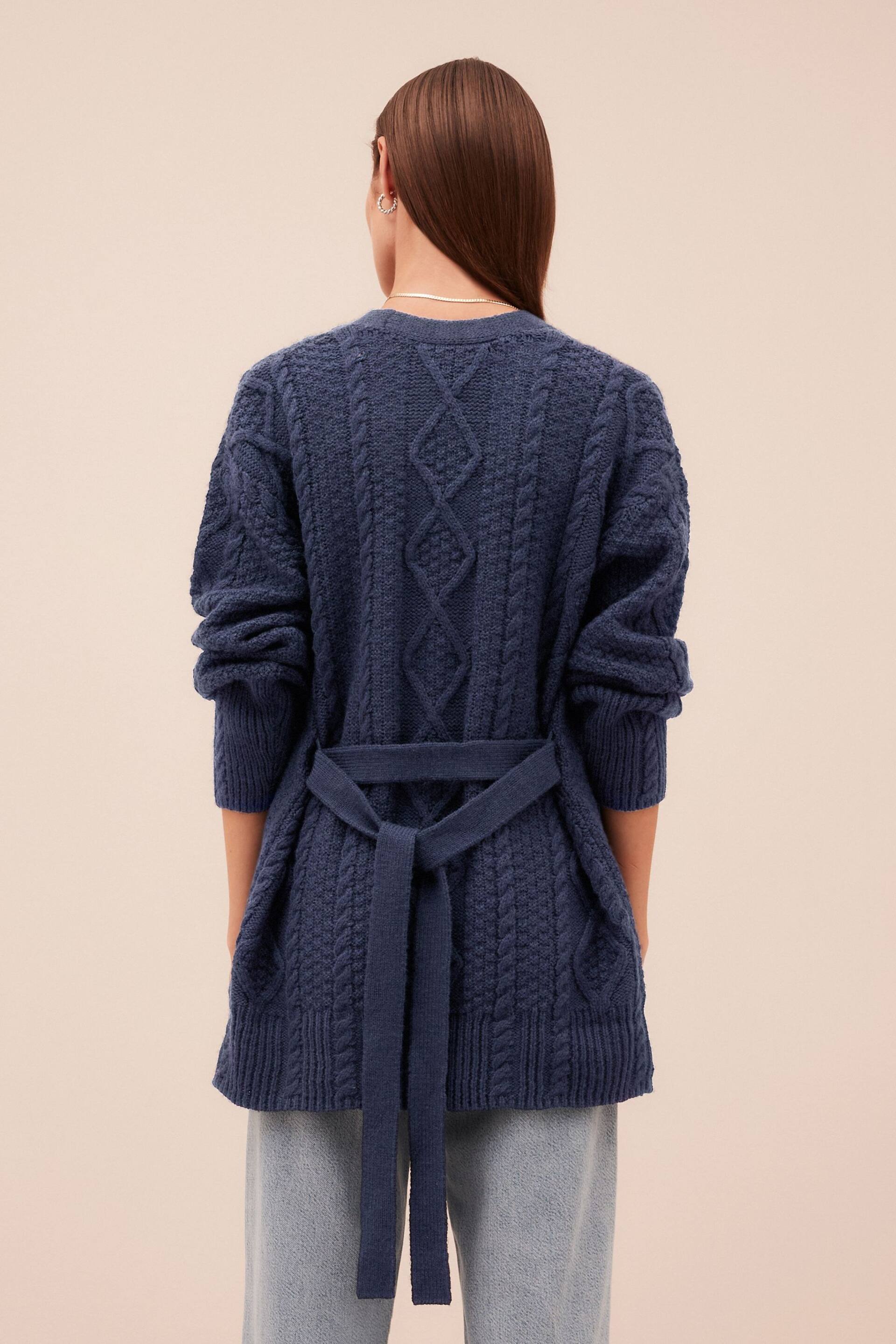 Navy Blue Cable Belt Cardigan - Image 2 of 7
