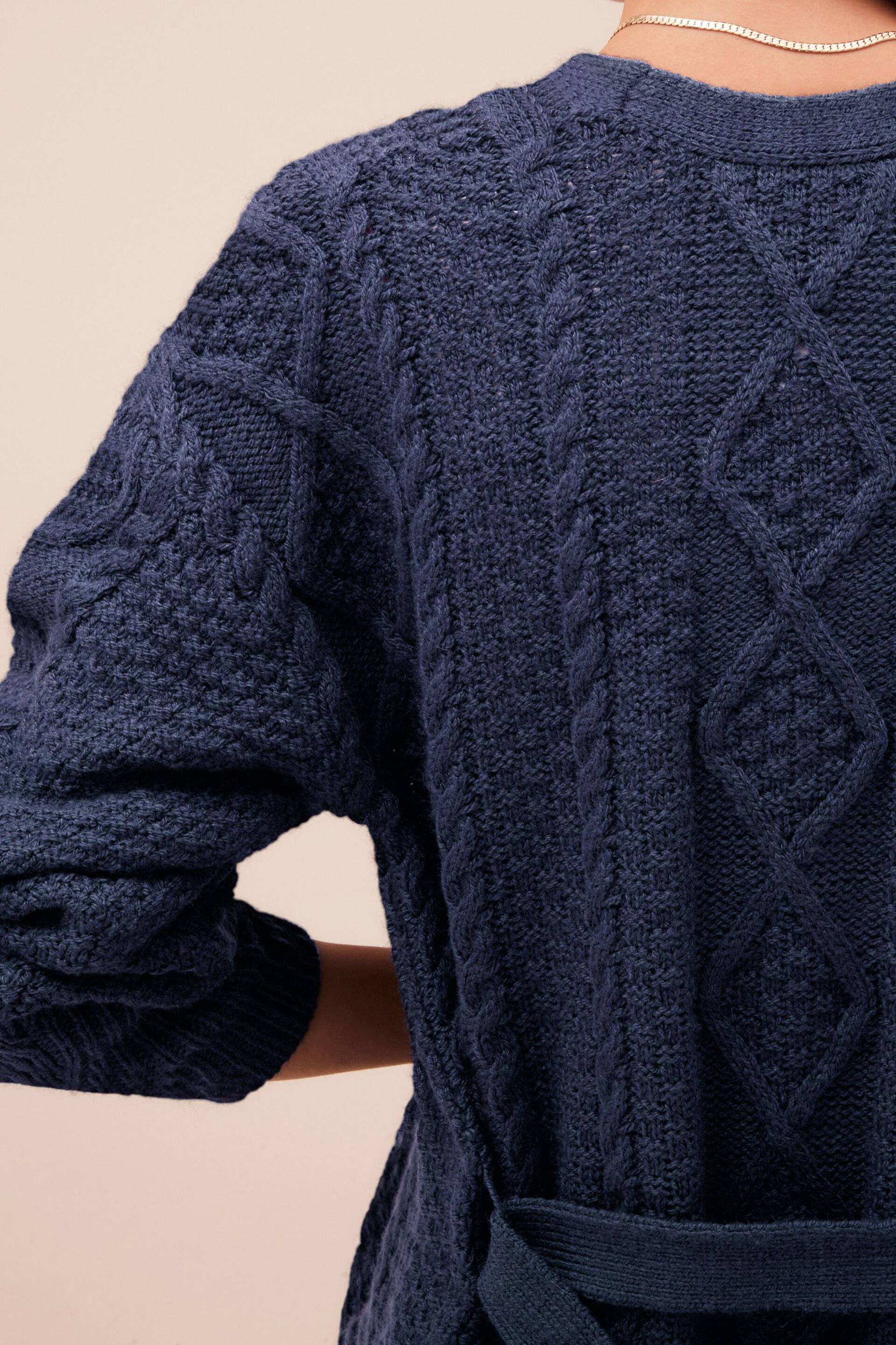 Navy Blue Cable Belt Cardigan - Image 5 of 7