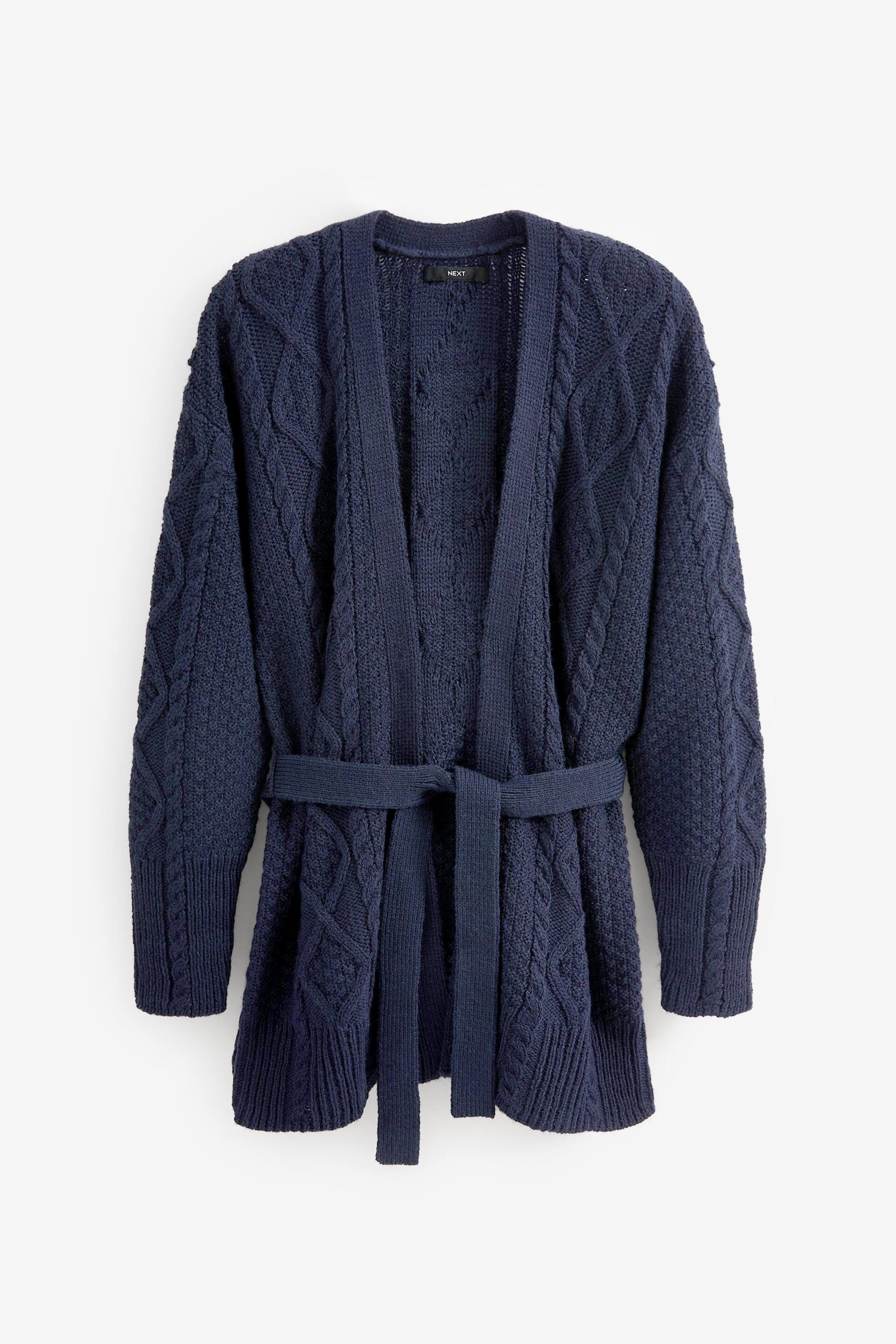 Navy Blue Cable Belt Cardigan - Image 6 of 7