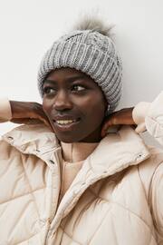 Grey Cable Knit Pom Hat - Image 1 of 4