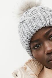 Grey Cable Knit Pom Hat - Image 3 of 4