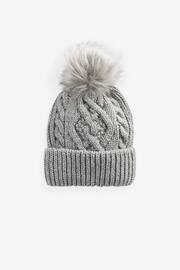 Grey Cable Knit Pom Hat - Image 4 of 4