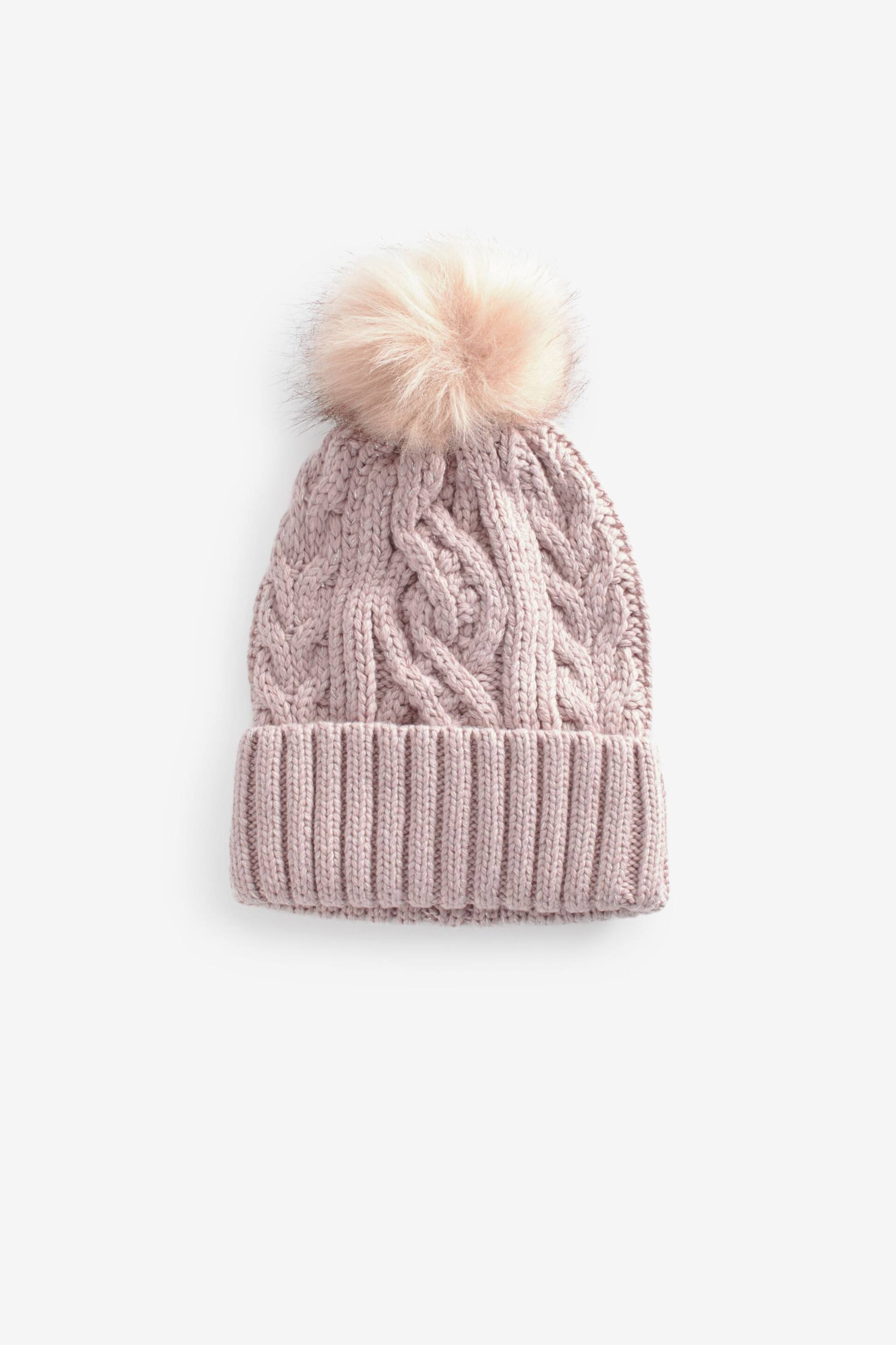 Pink Sparkle Cable Knit Pom Hat - Image 3 of 3