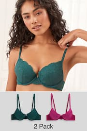 Pink/Green Push Up Pad Plunge Lace Bras 2 Pack - Image 2 of 5