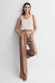 Reiss Nude Lizzie Sequin Wide Leg Trousers - Image 1 of 7