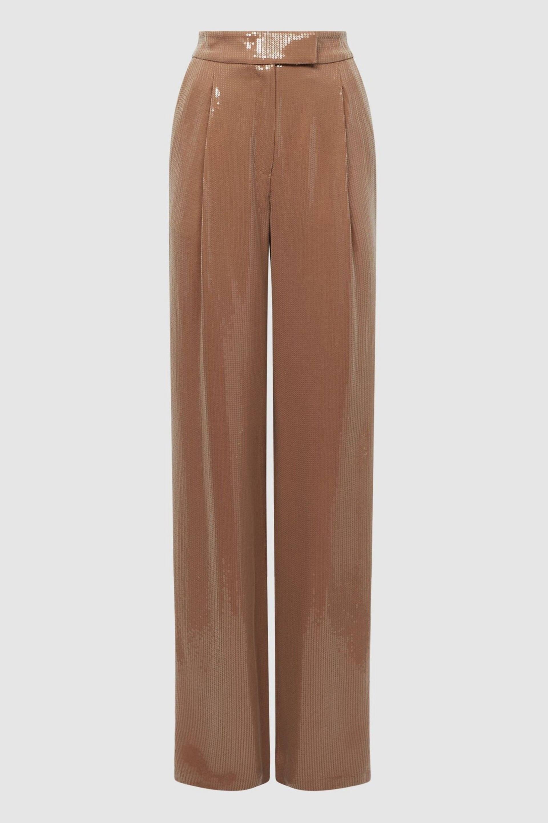 Reiss Nude Lizzie Sequin Wide Leg Trousers - Image 2 of 7