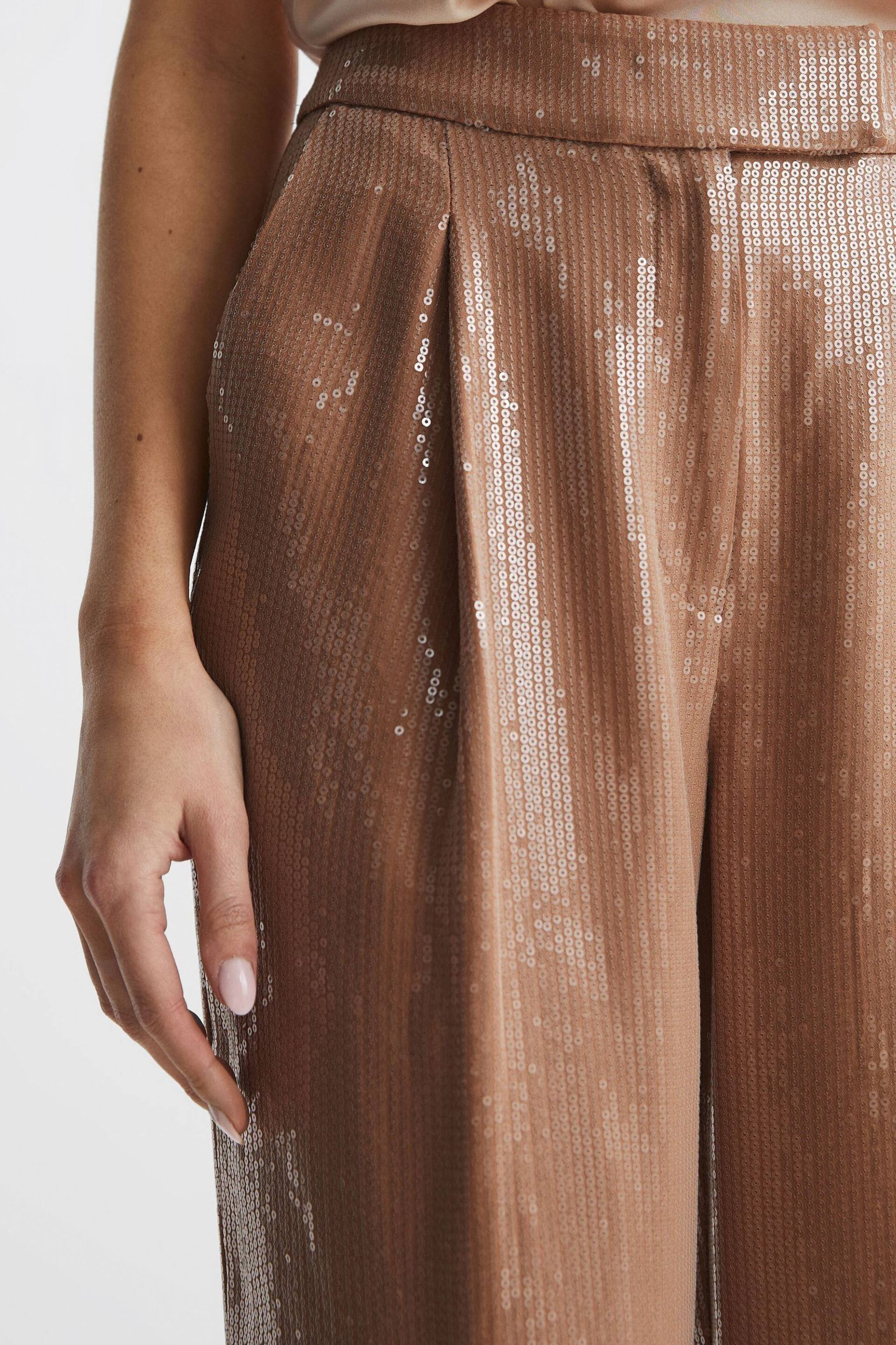 Reiss Nude Lizzie Sequin Wide Leg Trousers - Image 4 of 7
