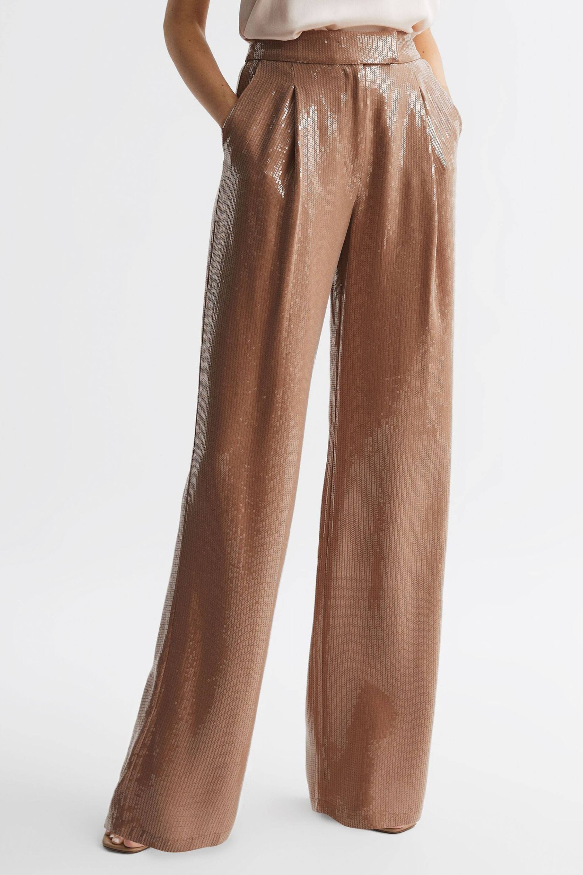 Reiss Nude Lizzie Sequin Wide Leg Trousers - Image 6 of 7