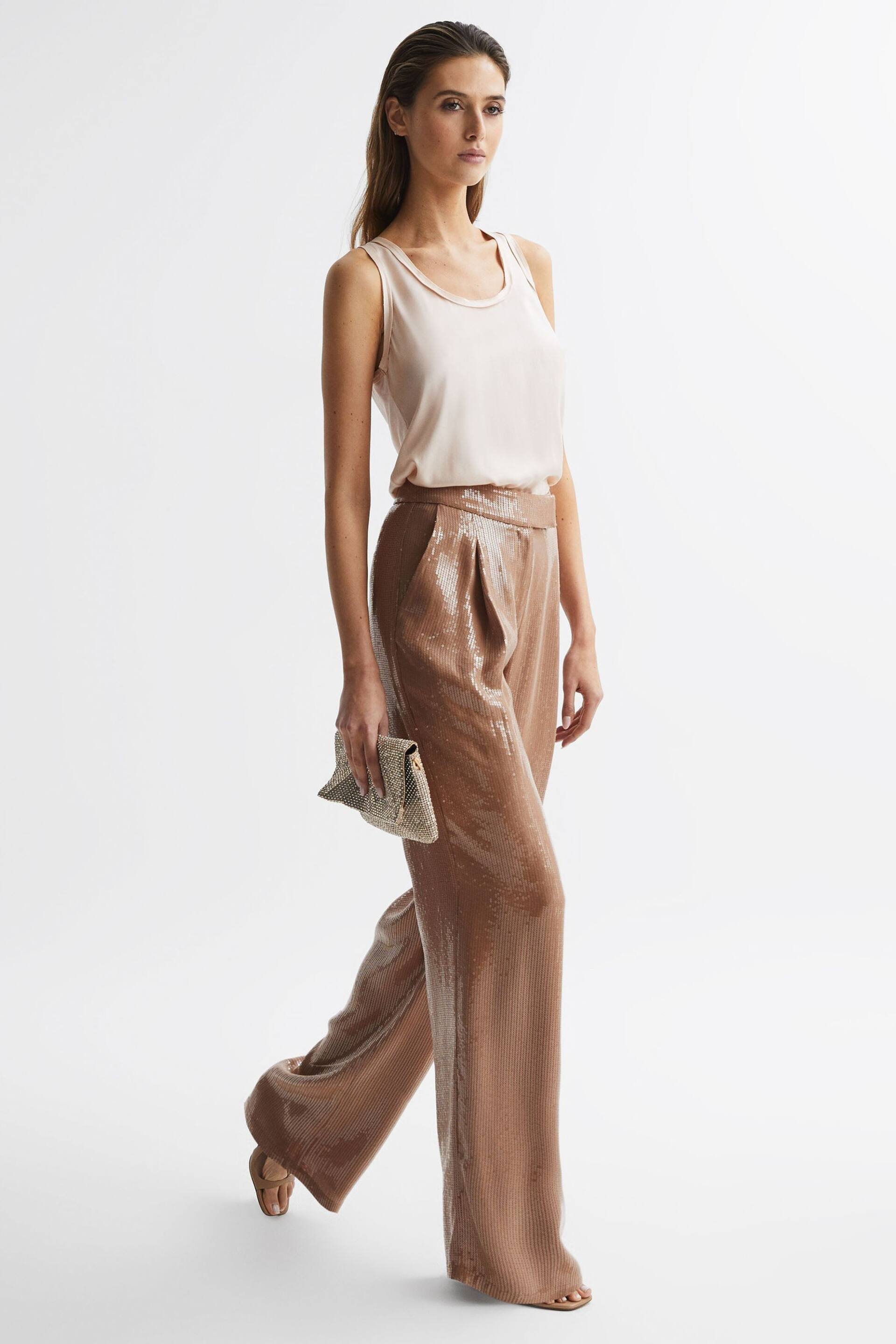 Reiss Nude Lizzie Sequin Wide Leg Trousers - Image 7 of 7