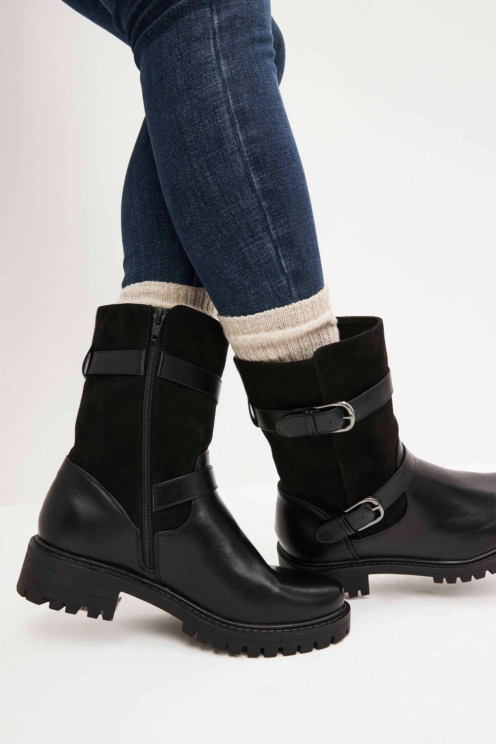 Black Regular/Wide Fit Forever Comfort® Buckle Biker Boots - Image 3 of 7