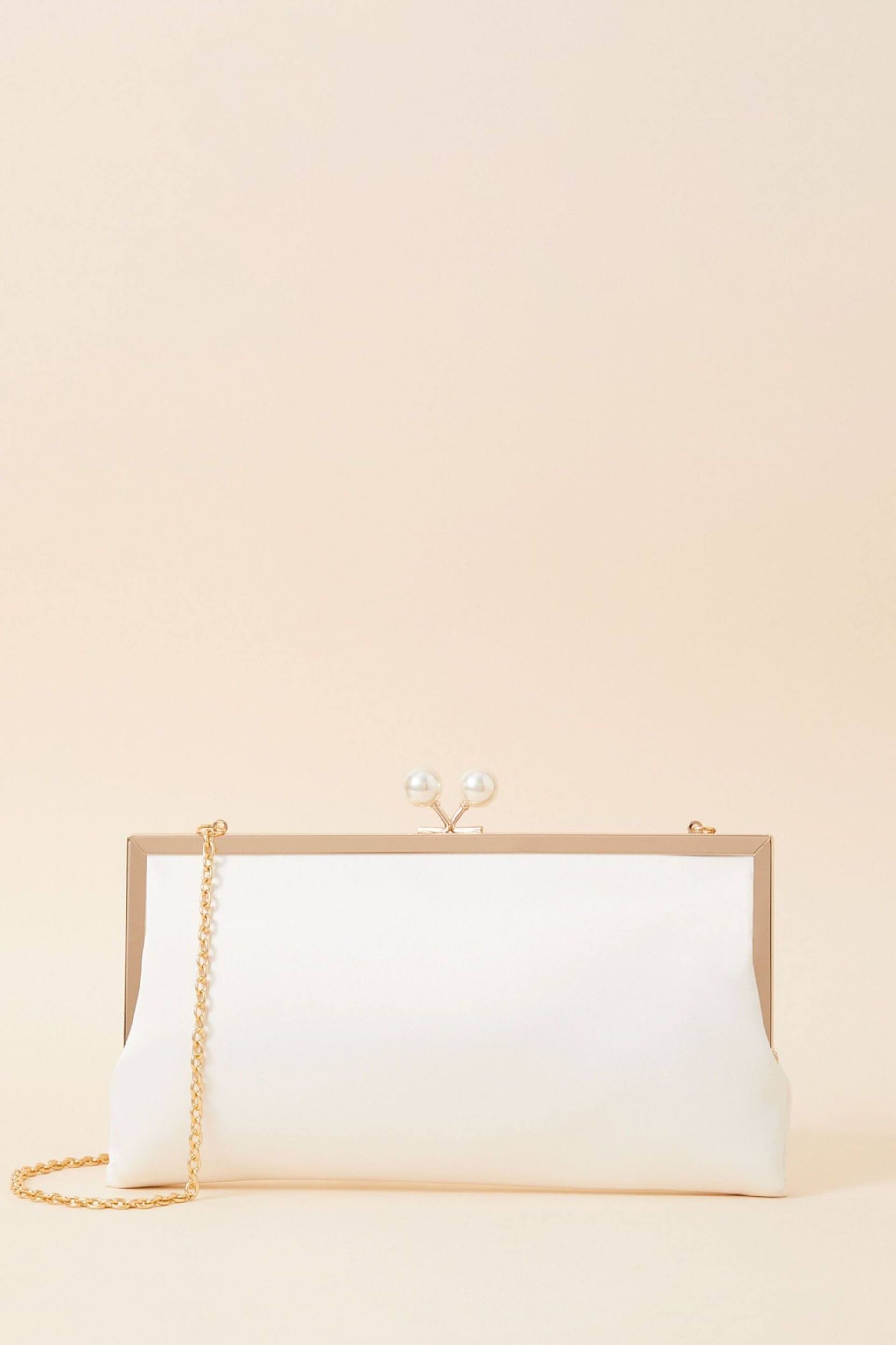 Accessorize Natural Bridal Pearl Clasp Satin Clutch Bag - Image 1 of 2