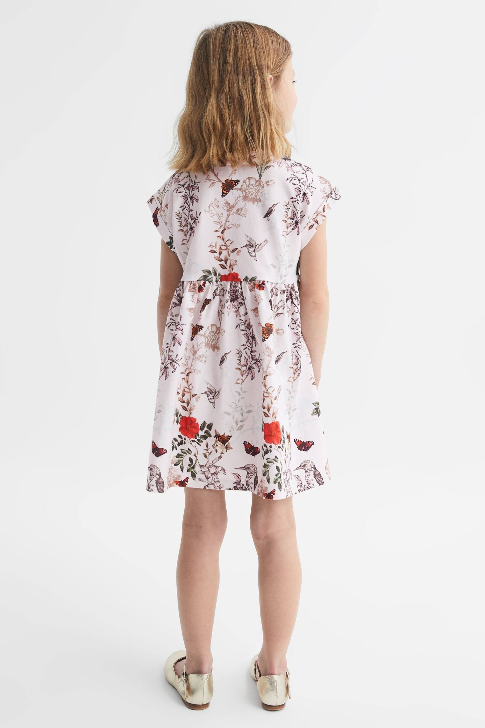 Reiss Pale Pink Dahlia Junior Floral Print Jersey Dress - Image 5 of 6