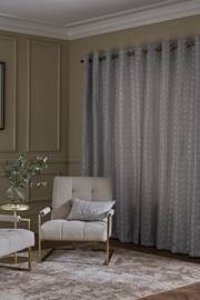 Silver/Gold Shimmer Jacquard Eyelet Lined Curtains - Image 2 of 5