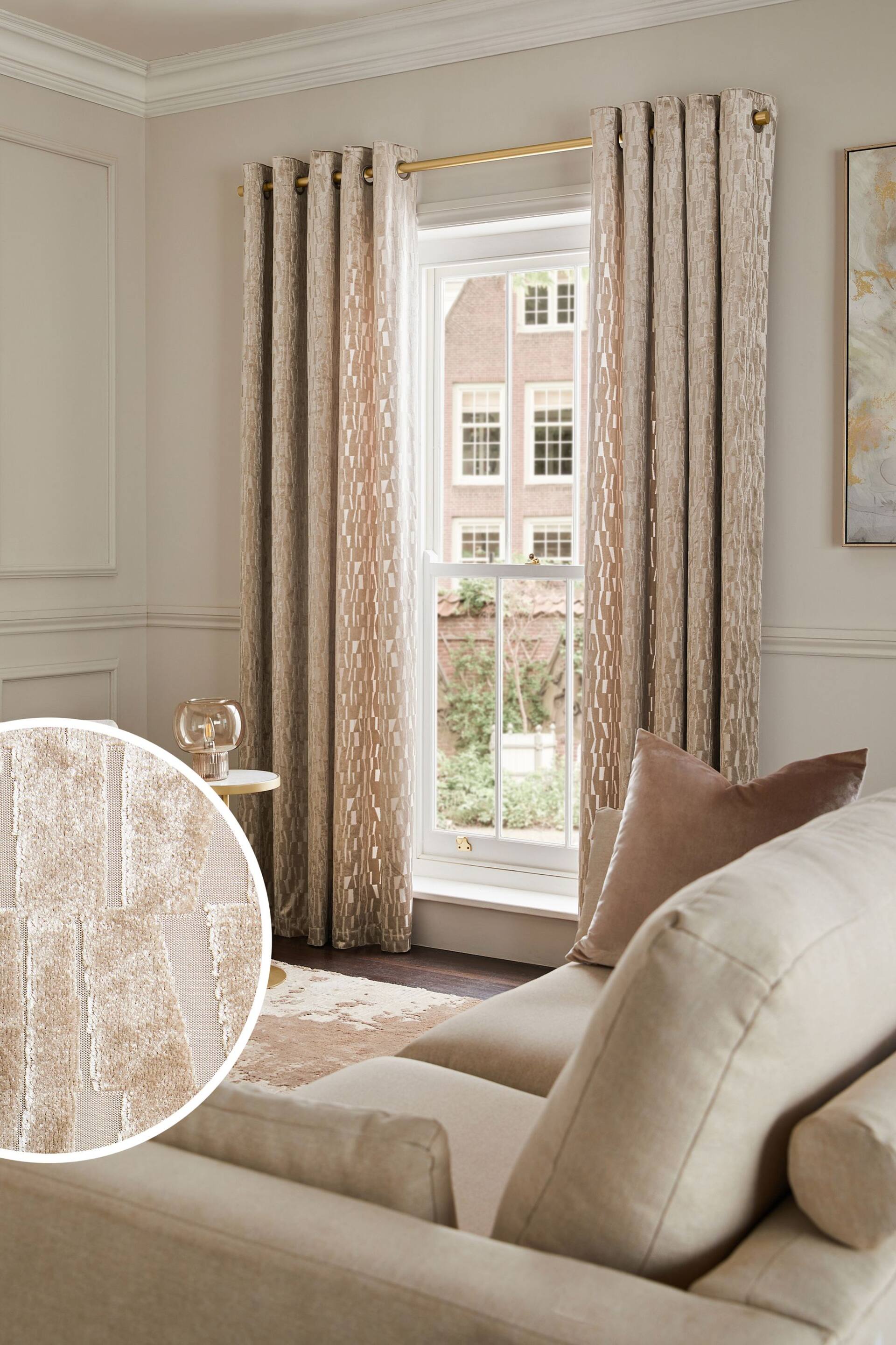 Champagne Gold Cut Velvet Eyelet Lined Curtains - Image 1 of 5