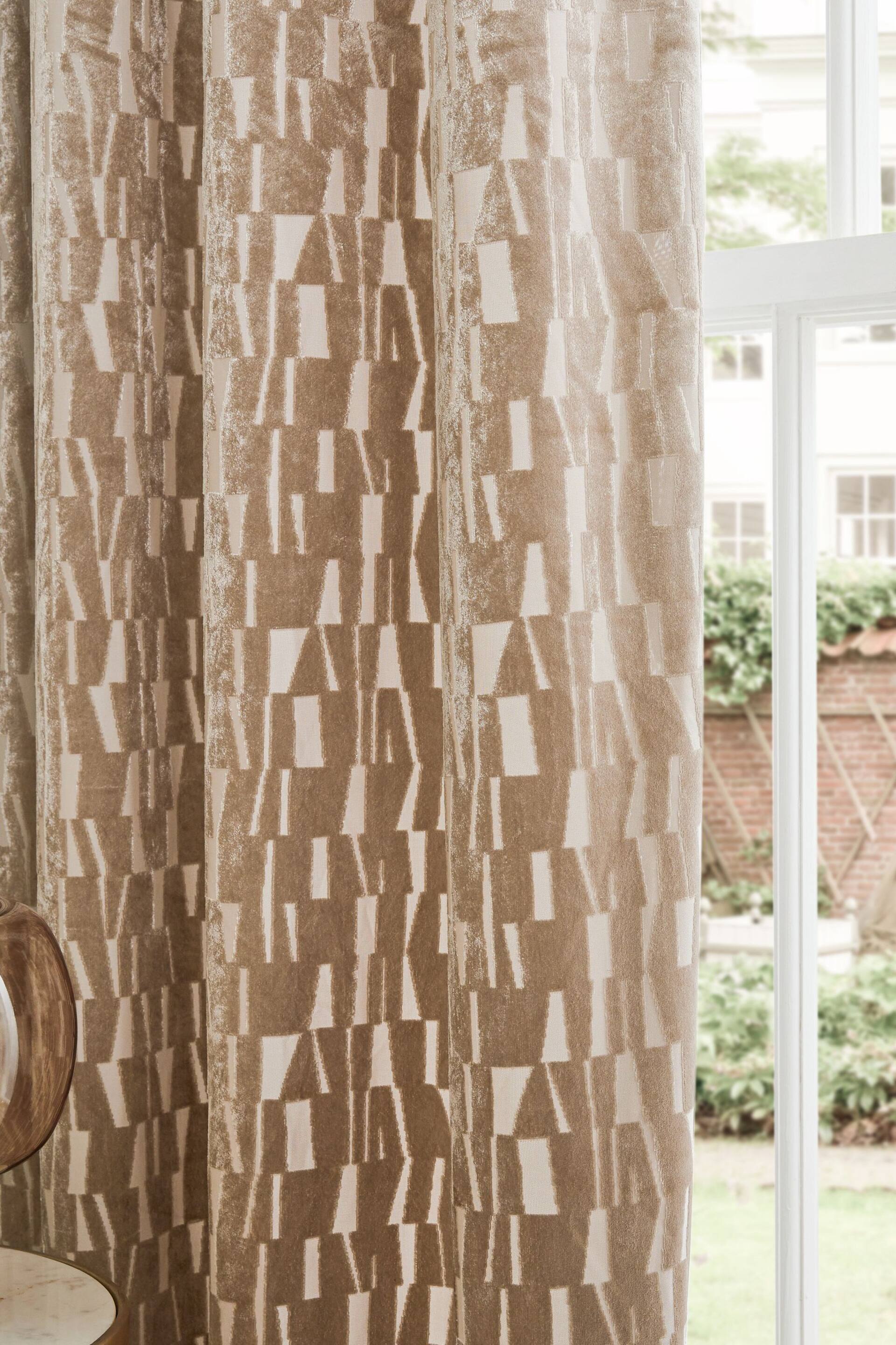 Champagne Gold Cut Velvet Eyelet Lined Curtains - Image 3 of 5