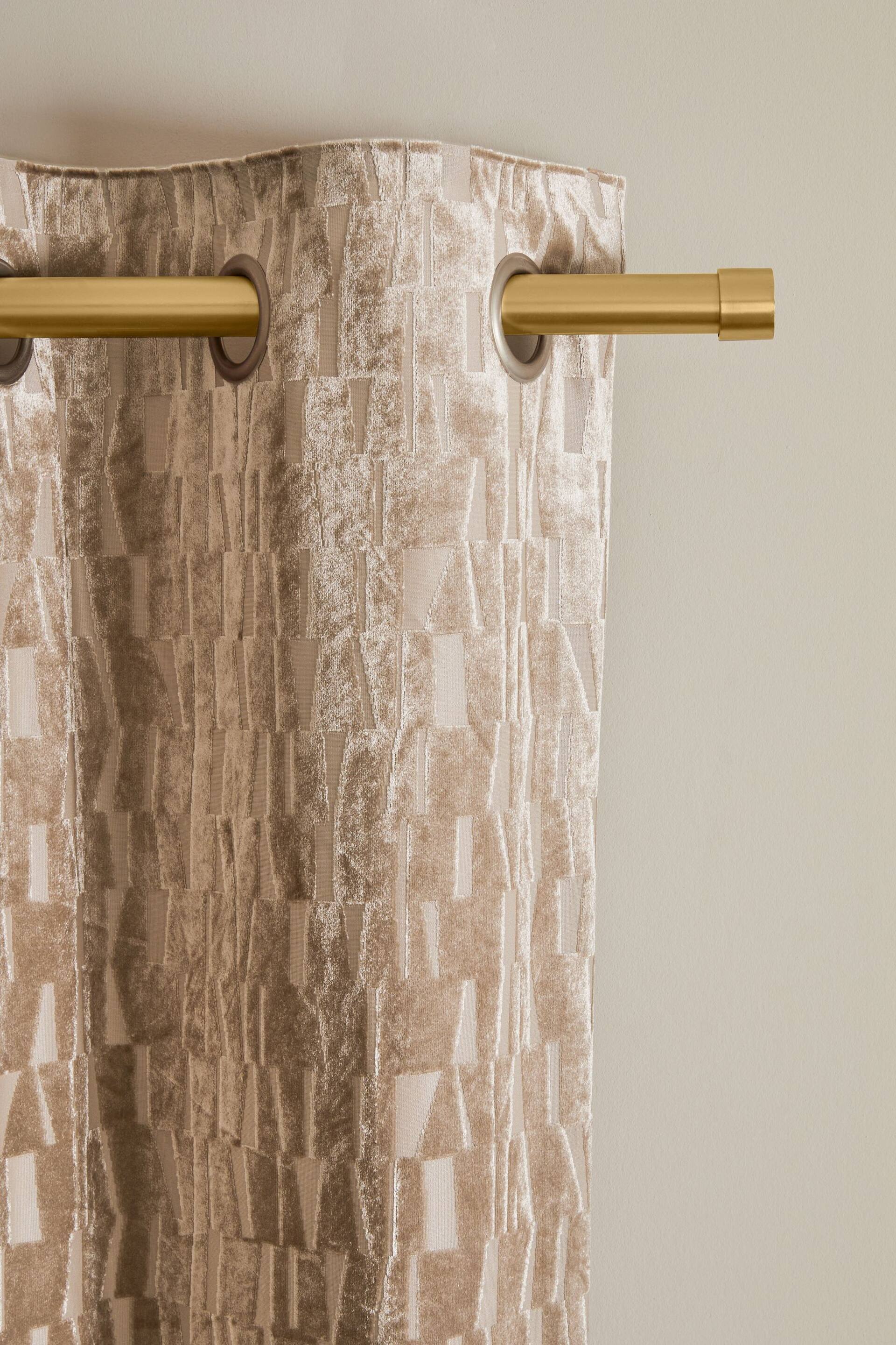 Champagne Gold Cut Velvet Eyelet Lined Curtains - Image 4 of 5