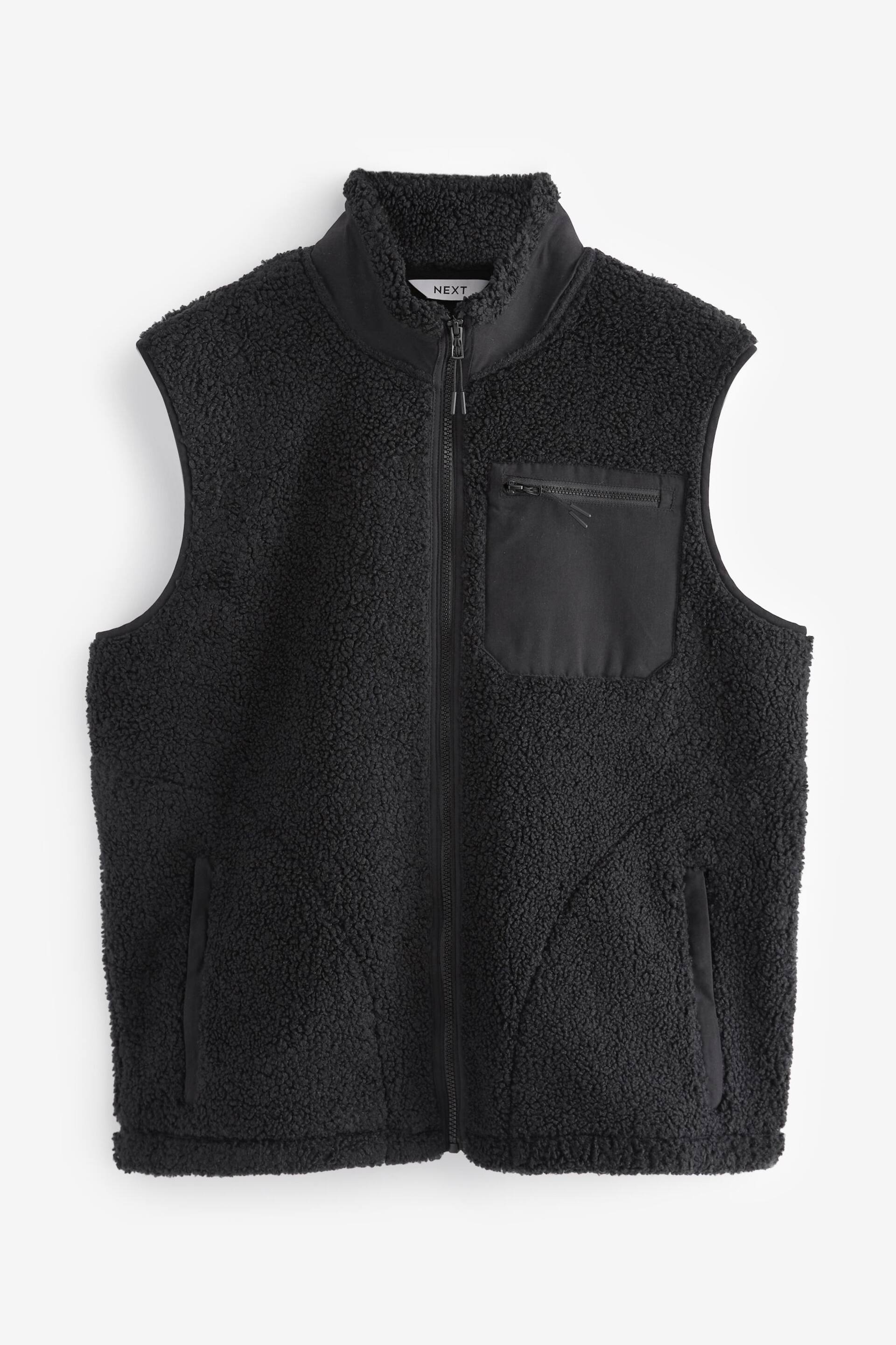 Black Zip through Borg Fleece Gilet - Image 7 of 12