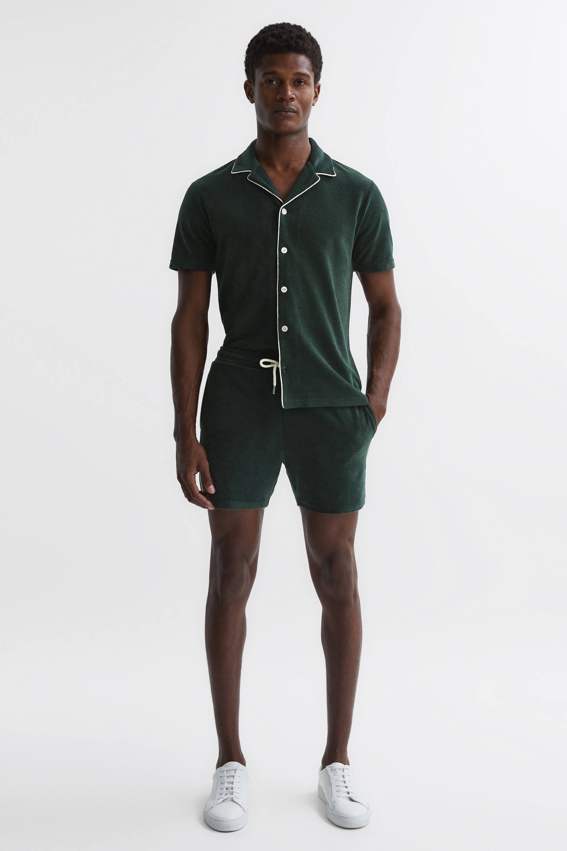 Reiss Dark Green Fredericks Towelling Drawstring Shorts - Image 3 of 4