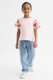 Reiss Ivory Amira Senior Floral Print Puff Sleeve T-Shirt - Image 1 of 6