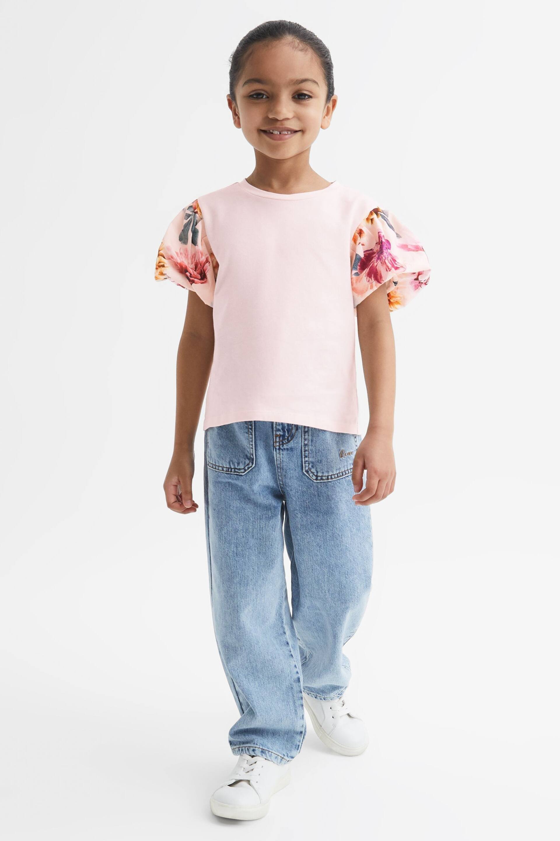 Reiss Ivory Amira Senior Floral Print Puff Sleeve T-Shirt - Image 1 of 6