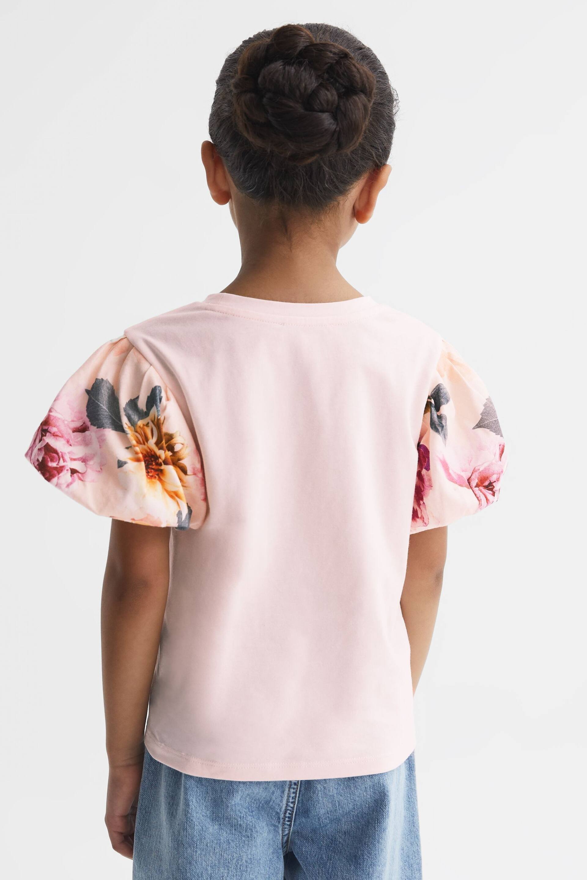 Reiss Ivory Amira Senior Floral Print Puff Sleeve T-Shirt - Image 5 of 6