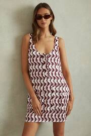 Reiss Burgundy Oxsana Wave Print Mini Dress - Image 1 of 5