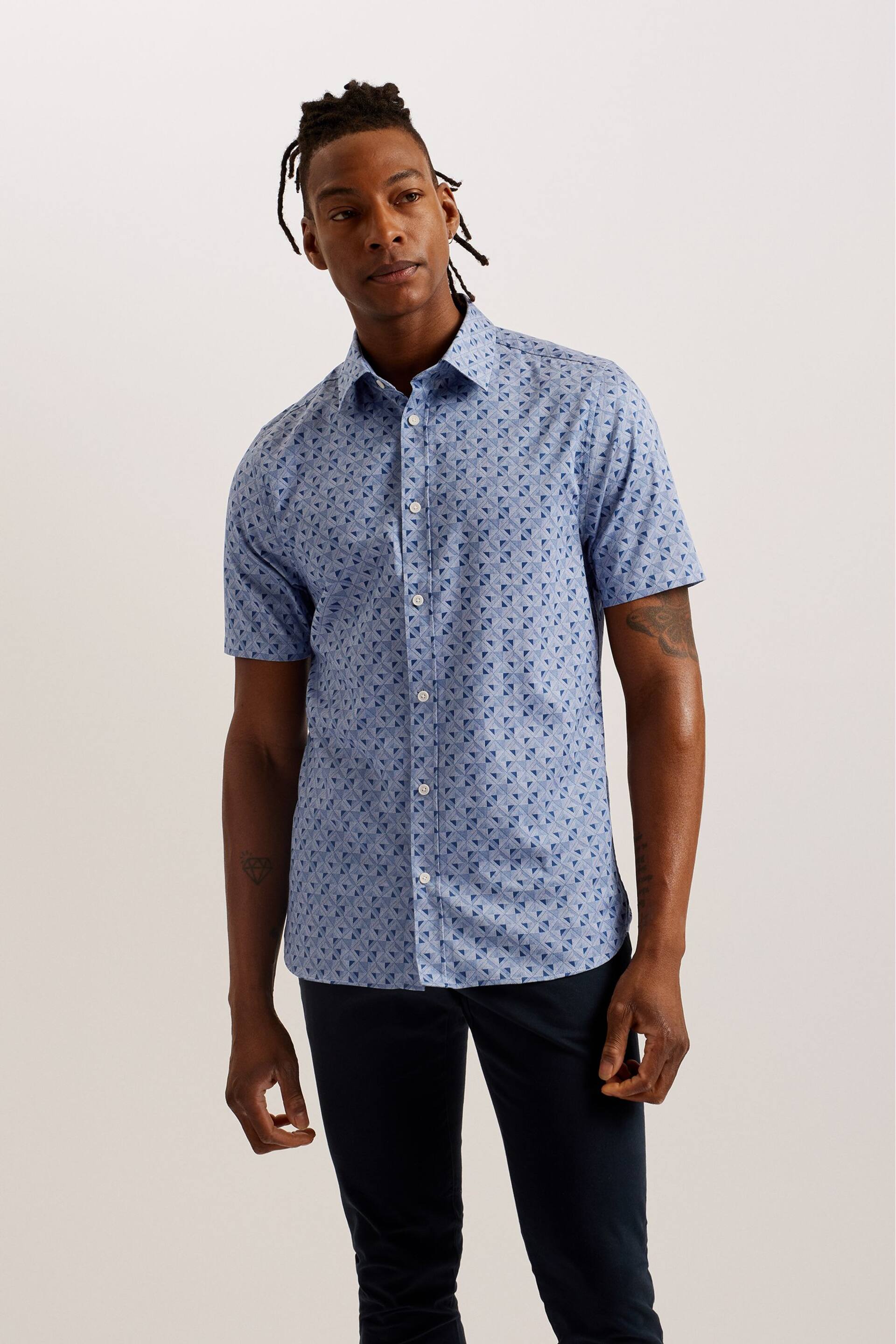 Ted Baker Blue Barhill Square Ombre Geo Shirt - Image 1 of 5