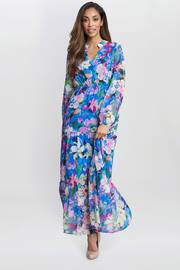 Gina Bacconi Blue Iona Print Stand Collar Dress - Image 1 of 5
