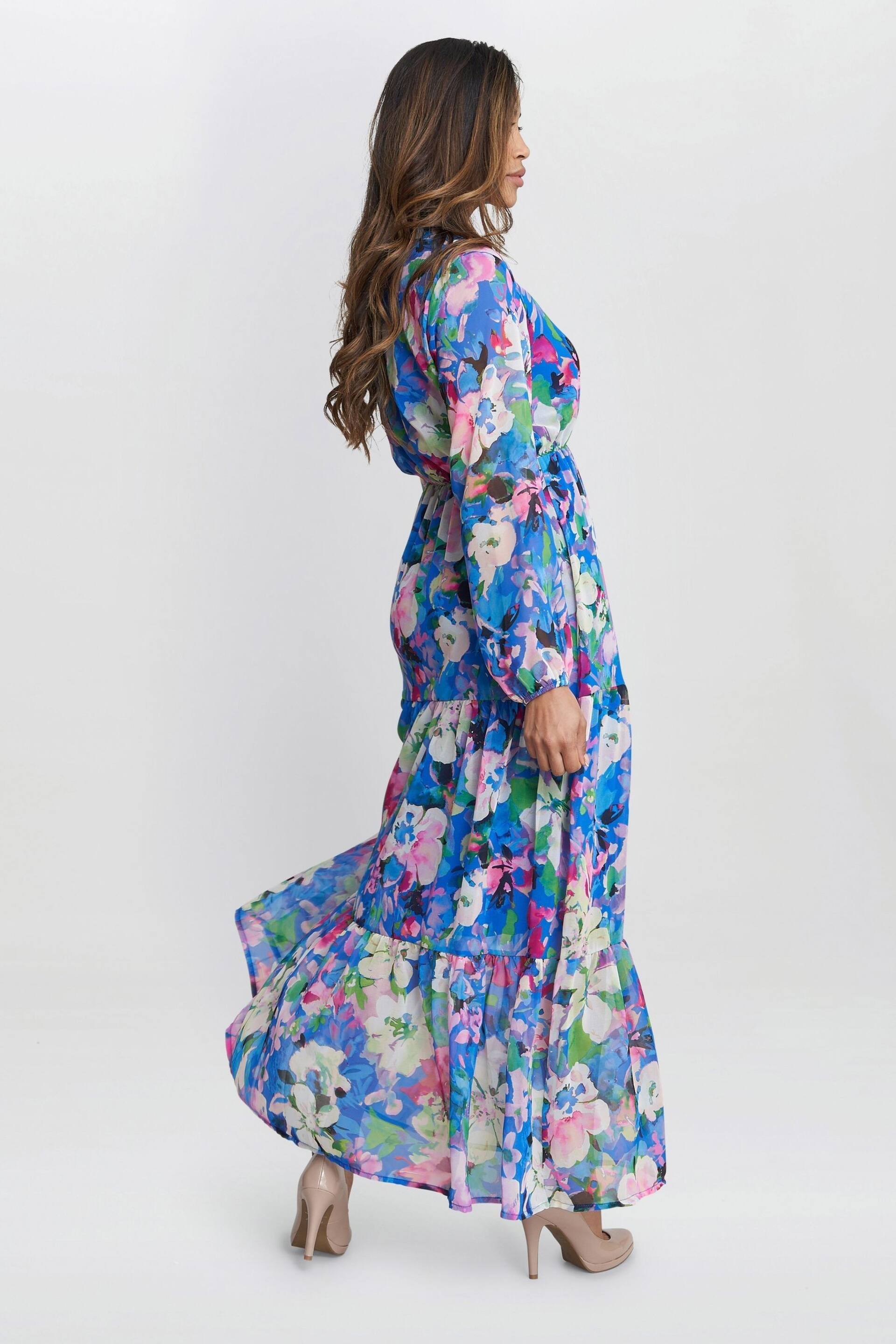 Gina Bacconi Blue Iona Print Stand Collar Dress - Image 2 of 5