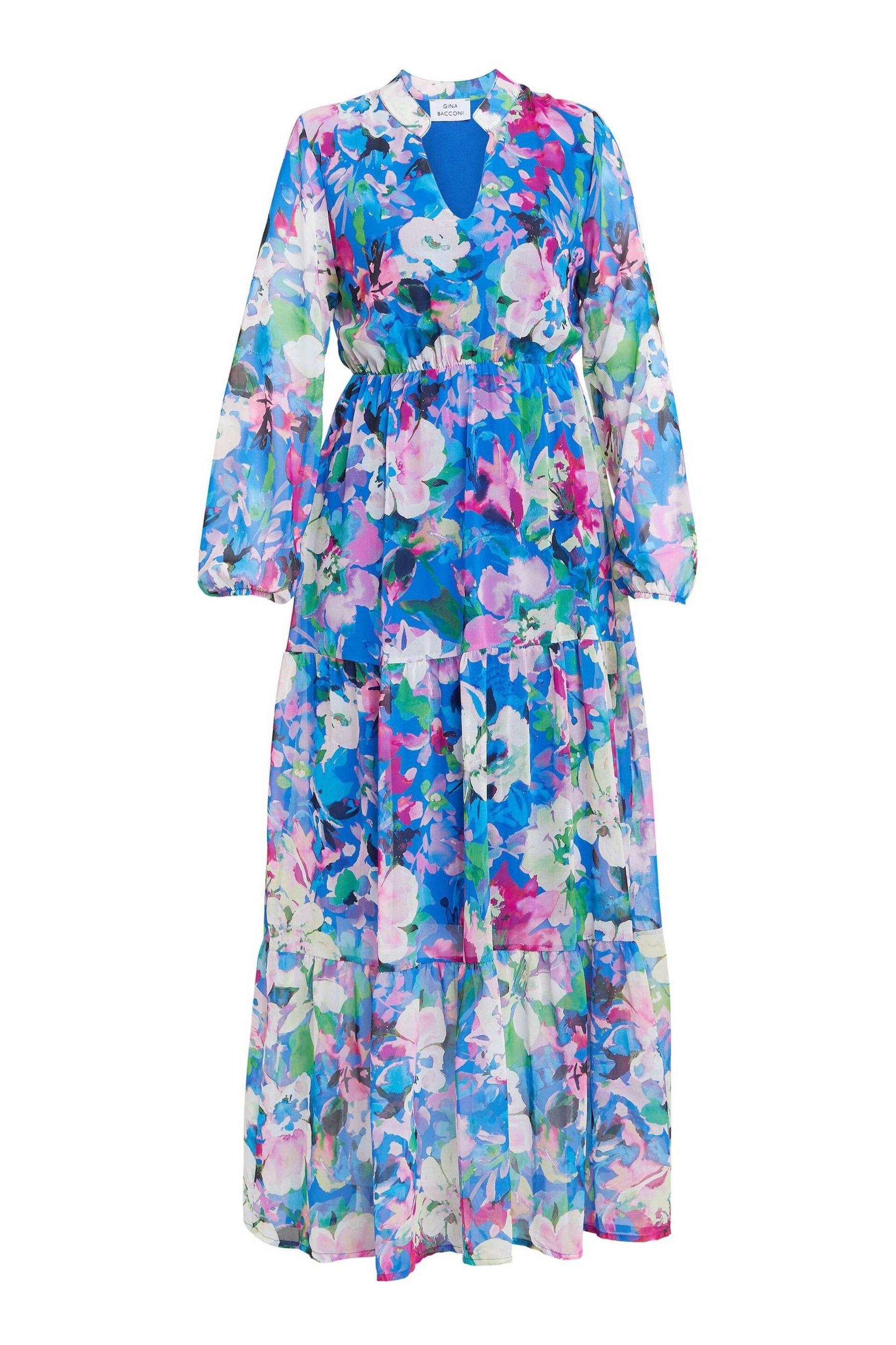 Gina Bacconi Blue Iona Print Stand Collar Dress - Image 5 of 5