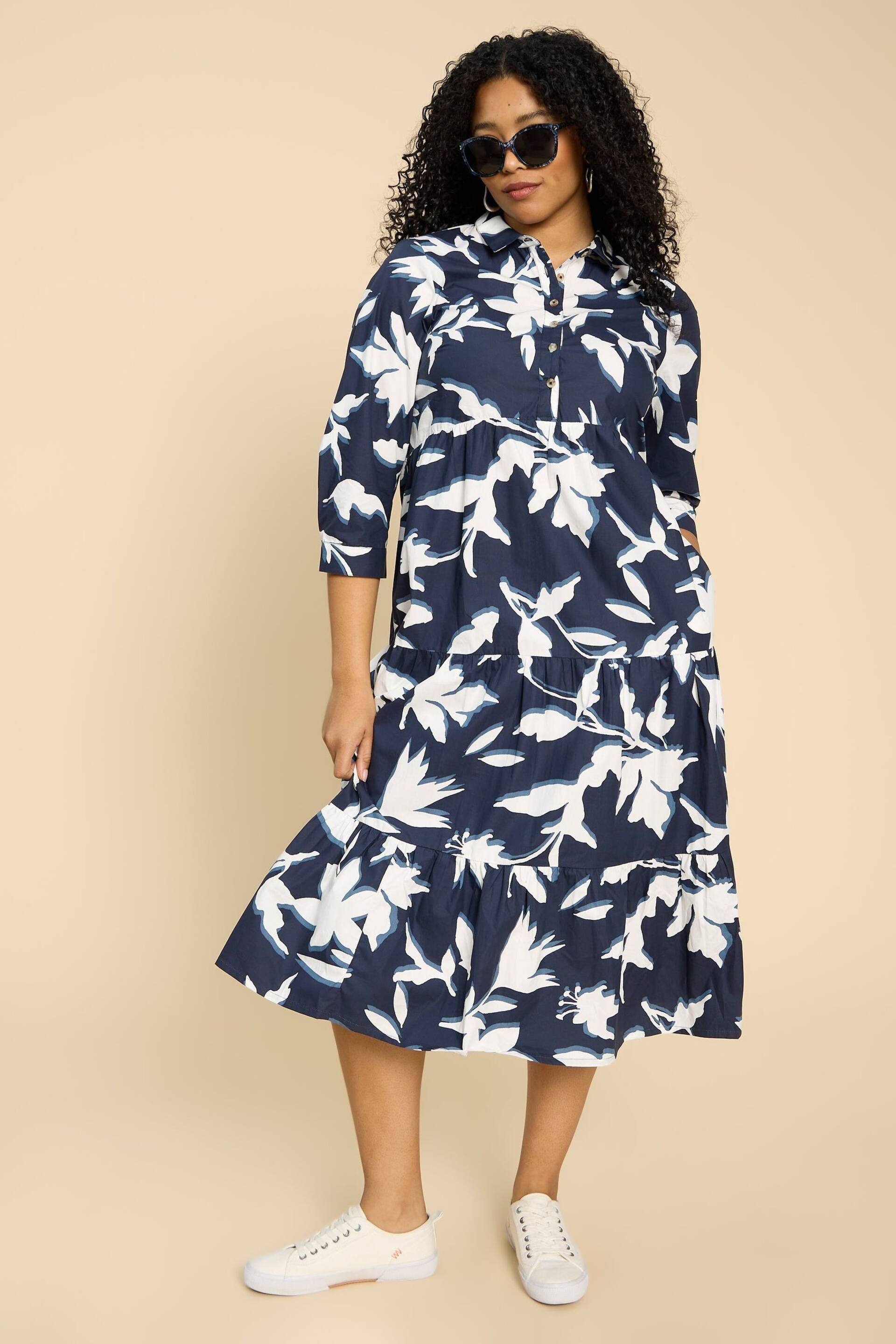 White Stuff Blue Mayra Tiered Shirt Dress - Image 3 of 7