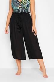 Yours Curve Black Tassel Detail Wide Leg Beach Culottes - Image 1 of 5