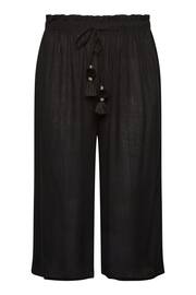 Yours Curve Black Tassel Detail Wide Leg Beach Culottes - Image 4 of 5