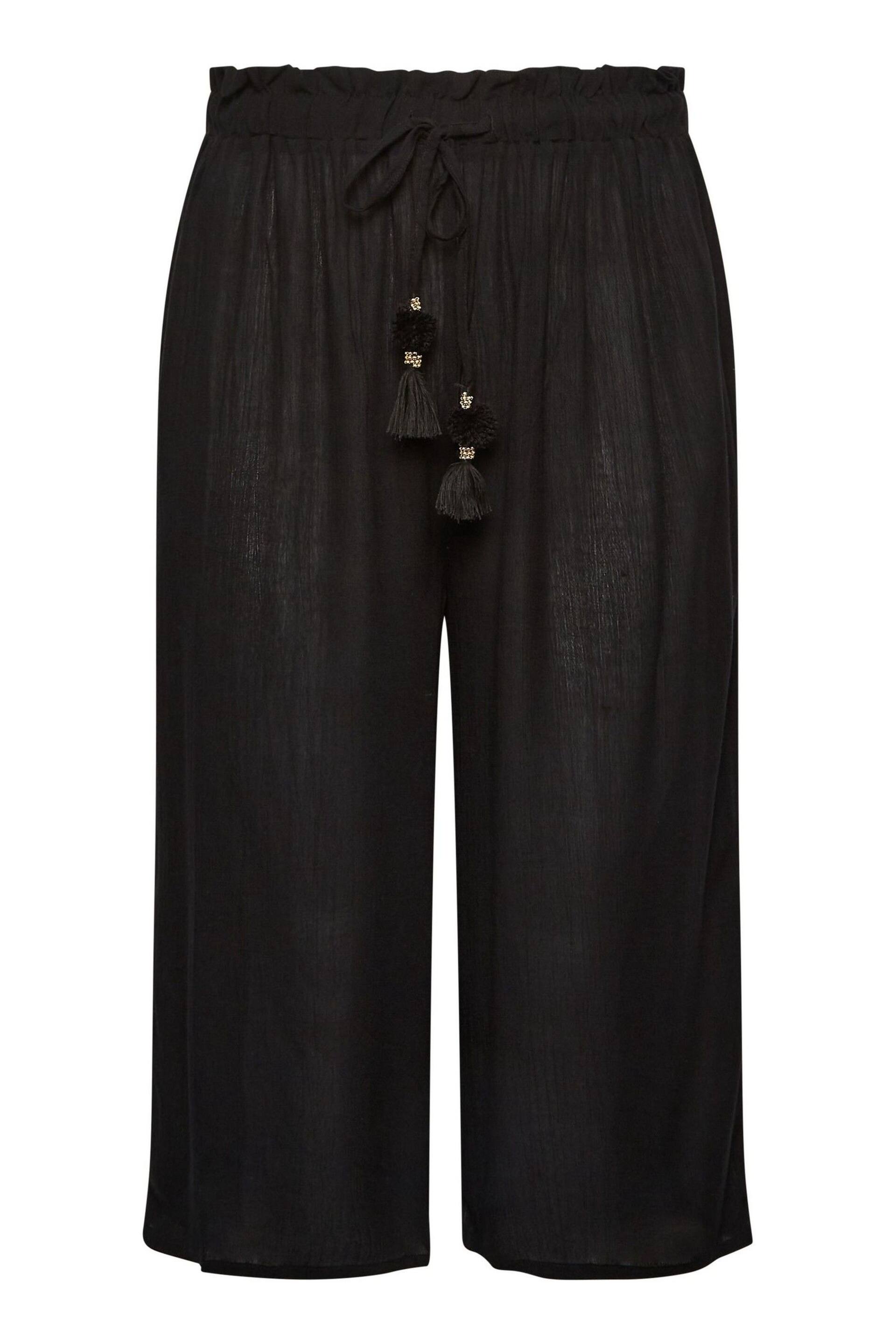 Yours Curve Black Tassel Detail Wide Leg Beach Culottes - Image 4 of 5