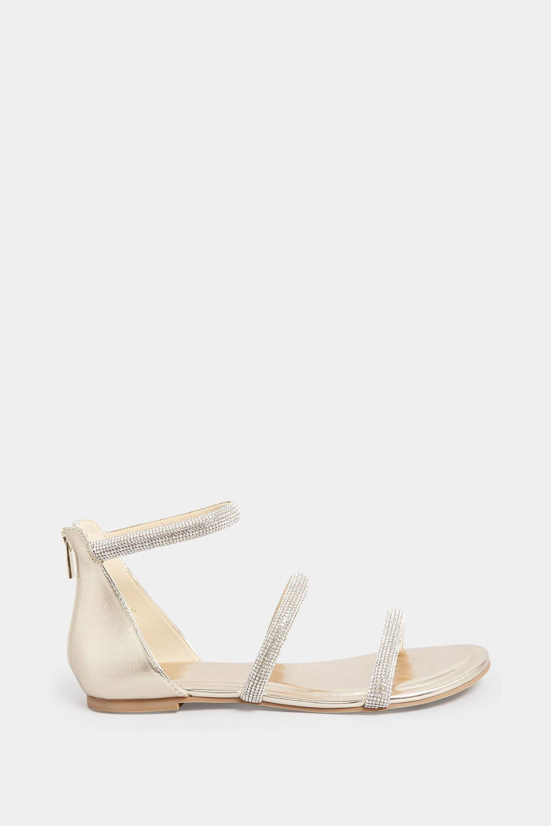 Long Tall Sally Gold Diamante Strap Flat Sandals - Image 1 of 4