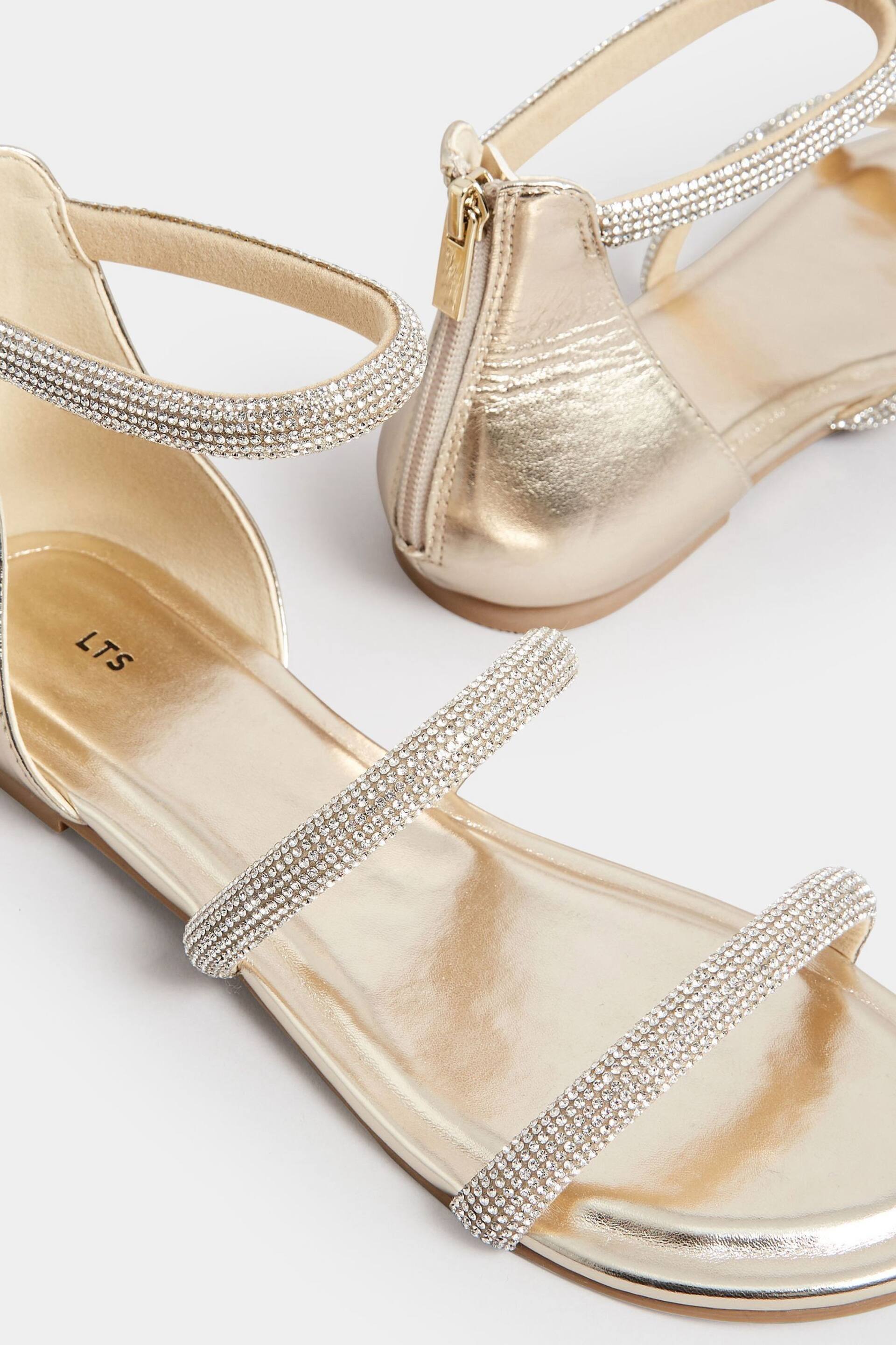 Long Tall Sally Gold Diamante Strap Flat Sandals - Image 4 of 4