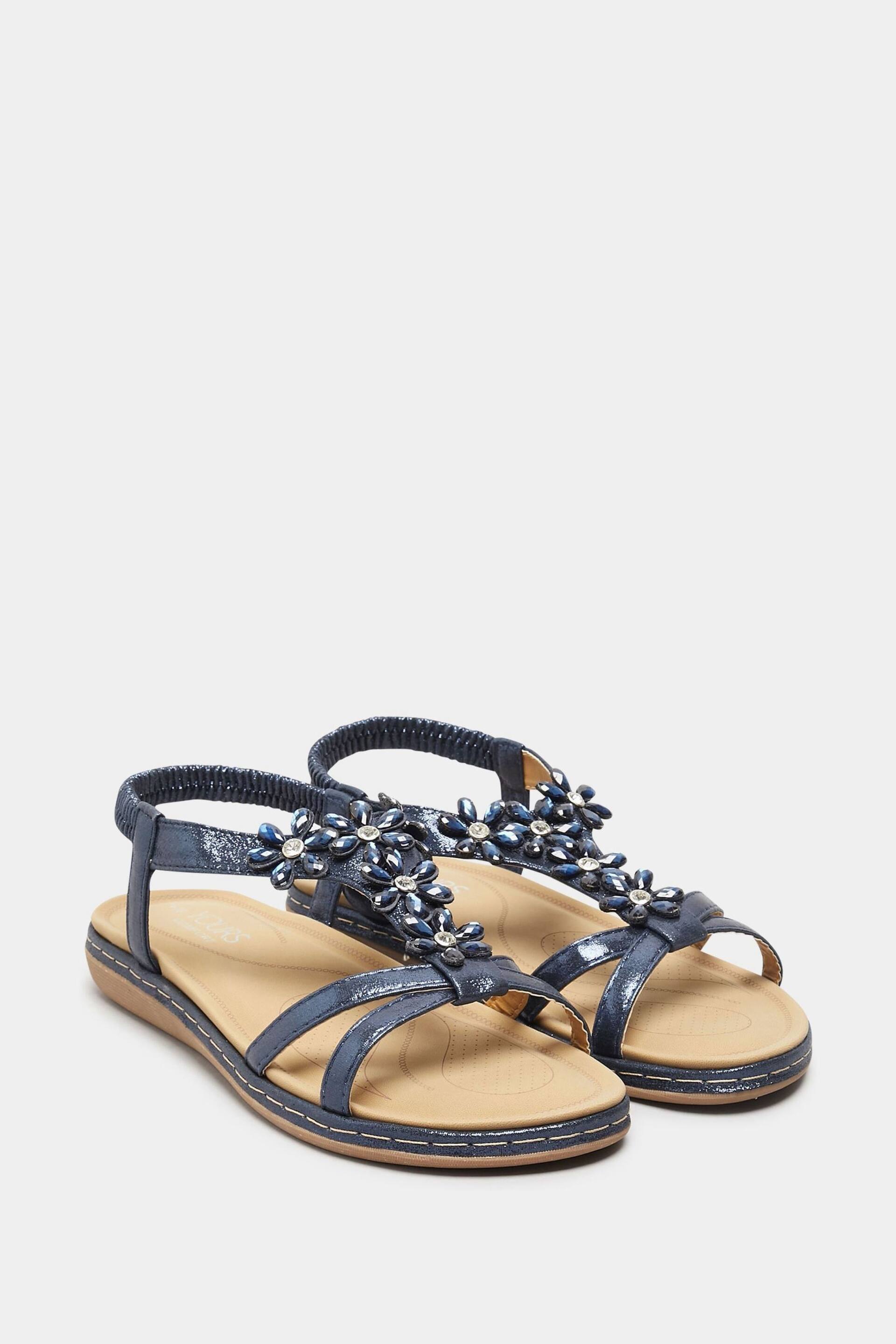 Yours Curve Blue Dark Wide Fit Wide Fit Diamante Flower Sandals - Image 3 of 5