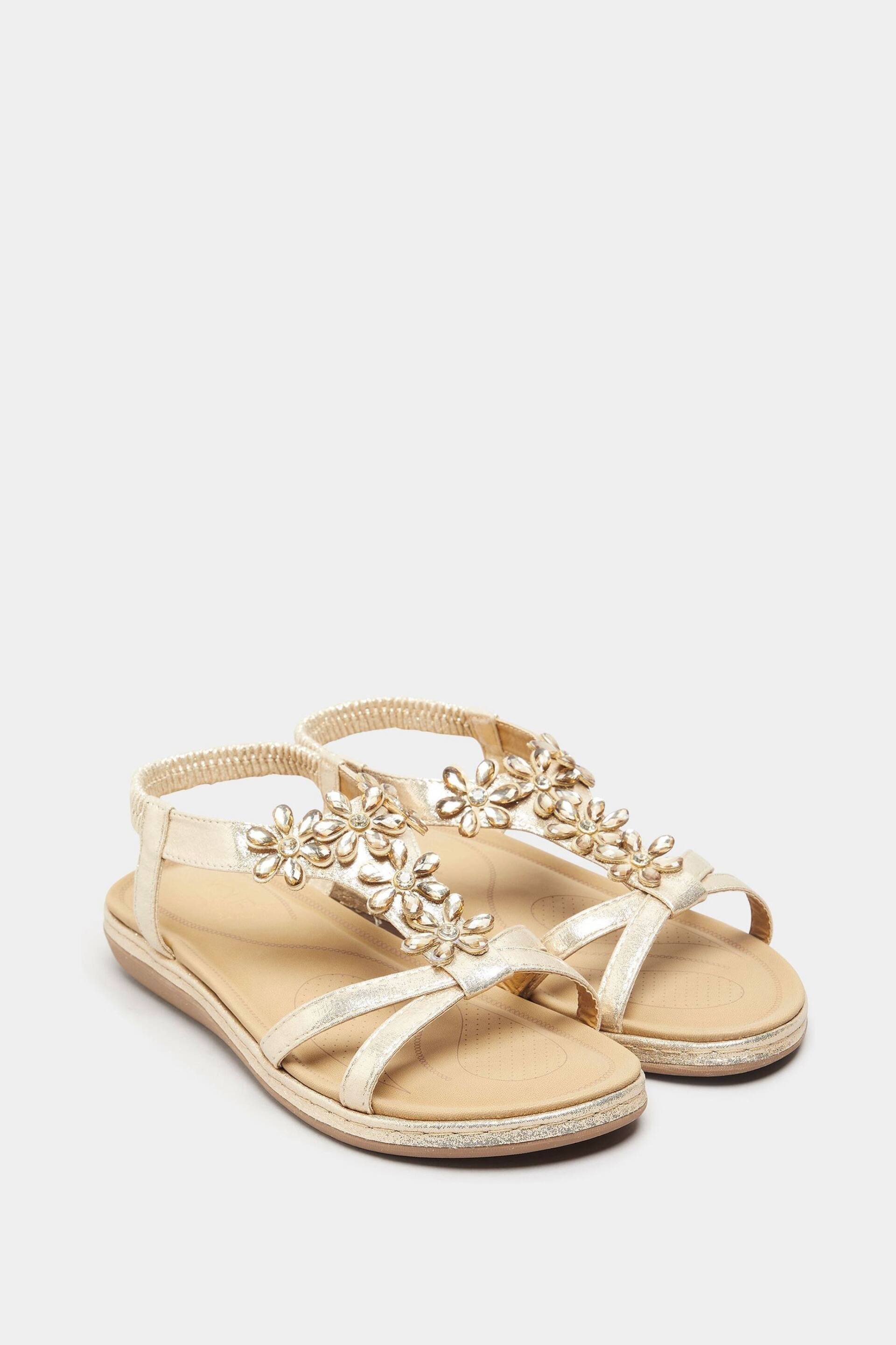 Yours Curve Gold Black Wide Fit Wide Fit Diamante Flower Sandals - Image 4 of 5