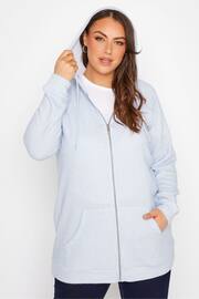 Yours Curve Blue Soft Touch Ribbed Zip Through Hoodie - Image 1 of 4