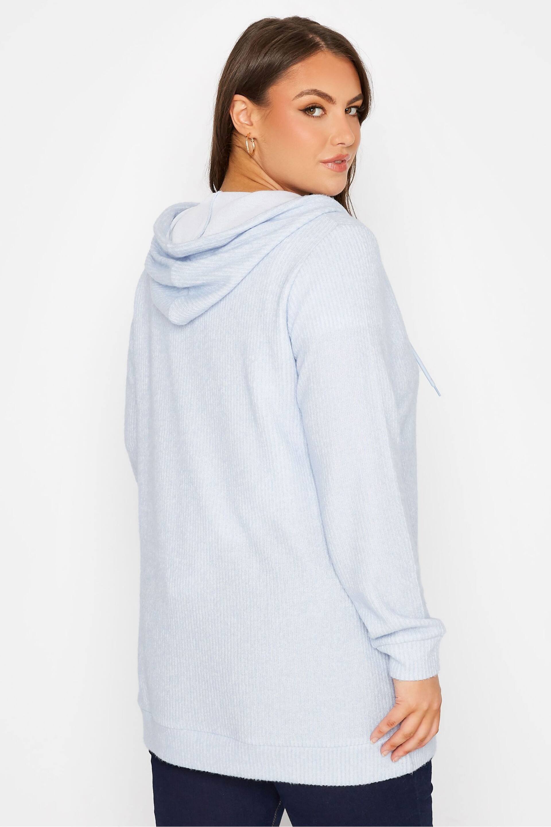 Yours Curve Blue Soft Touch Ribbed Zip Through Hoodie - Image 4 of 4